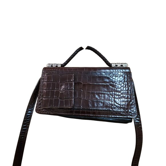 Brighton Crocodile Embossed Leather Crossbody Purse With Silver Accents & Adjust - Picture 3 of 7